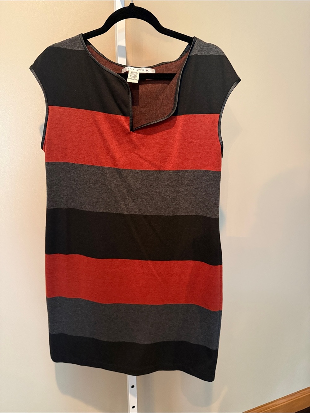 Max Studio Black, Charcoal & Rust Striped Sleeveless Dress